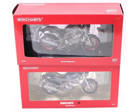 2 Minichamps 1/12th scale boxed Ducati Monster Motorcycles as issued in their original window style boxes
