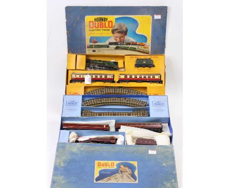 Two Hornby-Dublo 3-rail passenger train sets: Duchess of Atholl and gloss loco Duchess of Montrose with matt tender with maro