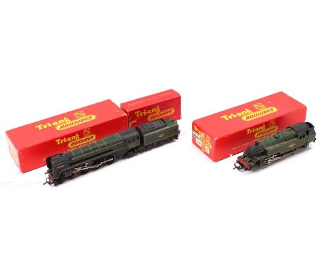 Two Triang locos: R59, 2-6-2 Class 3MT tank loco BR lined green 82004, small rub over one running number (E-BE); R259 + R37 '