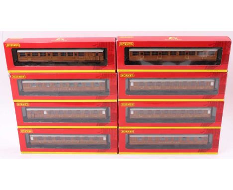 A Hornby 00 gauge LNER teak boxed coach group, eight examples, all in original packaging, to include 2x No. R4170, 1x R4171, 