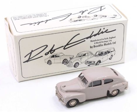 A Brooklin Models Rob Eddie Release 1/43 scale white metal model of a No. RE19 1953 Volvo PV444, finished in light grey and h