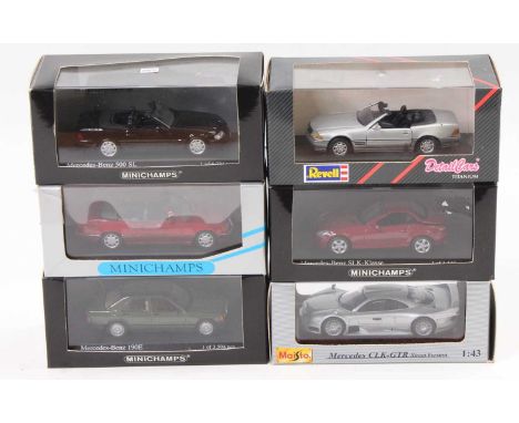 A Minichamps Corgi Detail Cars and Maisto 1/43 scale boxed diecast group, six examples to include a Minichamps Mercedes Benz 