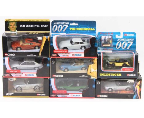 8 Corgi Toys modern issue James Bond diecast models to include, Aston Martin DB5, Lotus Esprit Turbo, BMW 750i and others