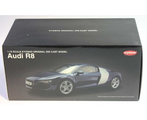 Kyosho No.09213W 1/18th scale boxed model of a Audi R8, finished in blue, as issued in the original packaging 