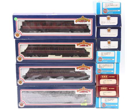 13 boxed Bachmann, Airfix and GMR 00 Gauge Maroon LMS Passenger stock group, to include 34-225 57ft Corridor 2nd Brake End, 6