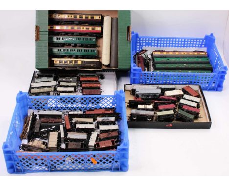70+ various manufactured and kit built 00 Gauge wagons and rolling stock, to include Triang, Bachmann, Three H and others