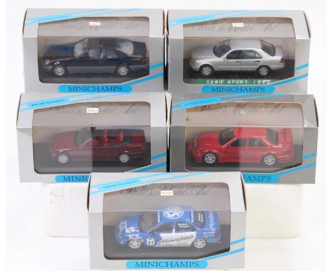 Minichamps 1/43 scale boxed group of 5 to include, 3x Mercedes Benz models, Ford Mondeo V6 Touring Car Championship car and a