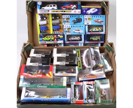 Two trays of mixed modern release diecasts to include Vanguards, Corgi, White Box Miniatures, and others, mixed examples to i