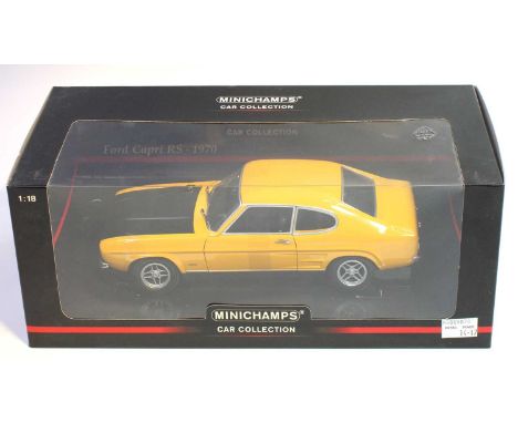 Minichamps No.150089070 1/18th scale model of a Ford Capri RS 1970 finished in yellow, housed in the original window box 