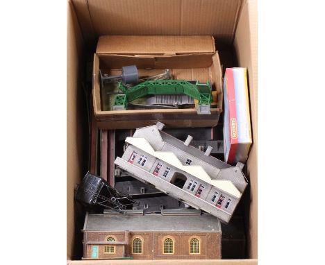 A very large box containing assembled card buildings built to a very high standard: Station main building, smaller station; 2