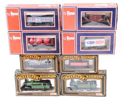 Two Mainline 0-6-0 J72 tank locos LNER 581 both (VG-E) one (BE) one (BP) with two Mainline &amp; four Lima wagons (VG-BG)