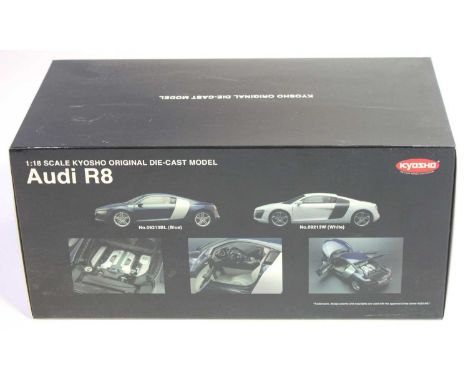 Kyosho No.09213W 1/18th scale boxed model of a Audi R8, finished in white, as issued in the original packaging 