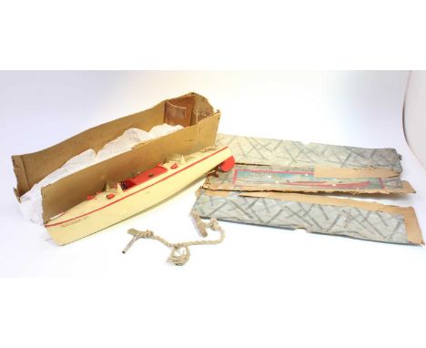 Hornby Speedboat 'RACER II' red &amp; cream, some repainting to vents, will benefit by cleaning, with key (G) remains of box 