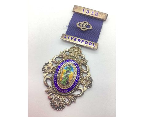 A Vintage Hallmarked Silver and Enamel Presentation Medal, A.C.B, Birmingham 1929, of shaped oval form, detailed with enamel 