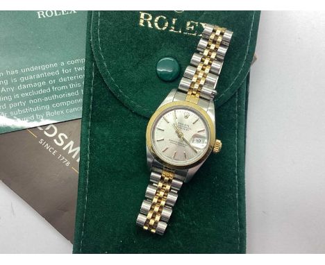 Rolex; A Bi-Metal Oyster Perpetual Ladies Automatic Wristwatch, Ref: 69163, Serial No: E662845, the signed dial with line mar