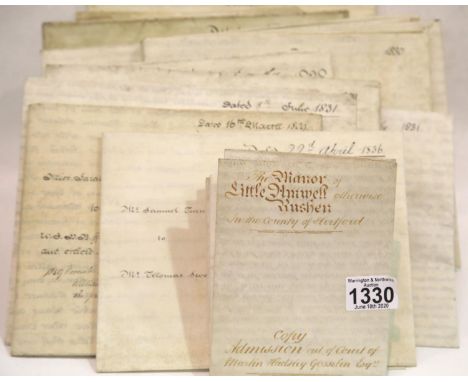 Admiral Thomas Le Marchant Gosselin and his heirs, fifteen legal documents 1827-1835 with seals and duty stamps. P&amp;P Grou