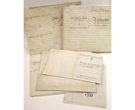 Admiral Thomas Le Marchant Gosselin and his heirs. Six legal documents with seals and duty stamps 1853 - 1891. P&amp;P Group 