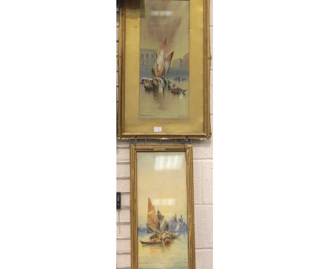 ANTON PURIGINI pair of framed watercolours of Venetian scenes, 59 x 24 cm. P&amp;P Group 3, will be sent without any glass un