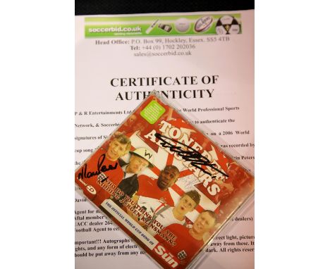 Sir Geoff Hurst, Frank Bruno and Martin Peters signed 2006 World Cup Song CD cover, with CoA from Soccerbid Sporting Memorabi
