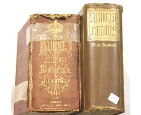 Burke's Peerage 1914 in poor condition and Armorial families by Fox-Davies, published by TC and EC Jack, 1902, 4th Edition. P
