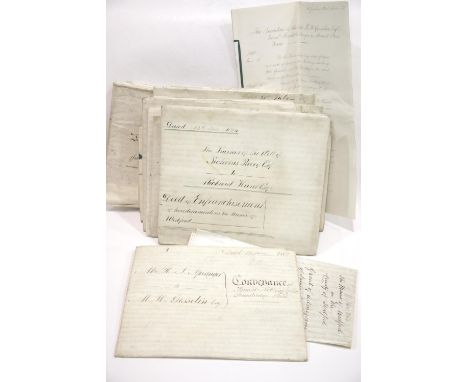 Admiral Thomas Le Marchant Gosselin and his heirs. Fifteen legal documents with seals and duty stamps 1847-1867. P&amp;P Grou