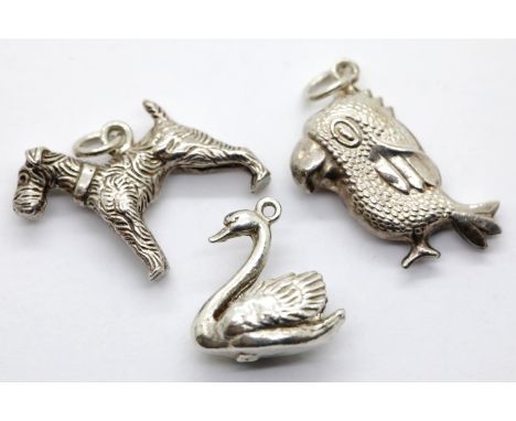 Three 925 solid silver 1970s animal charms, 10g in total. P&amp;P Group 1 (£14+VAT for the first lot and £1+VAT for subsequen