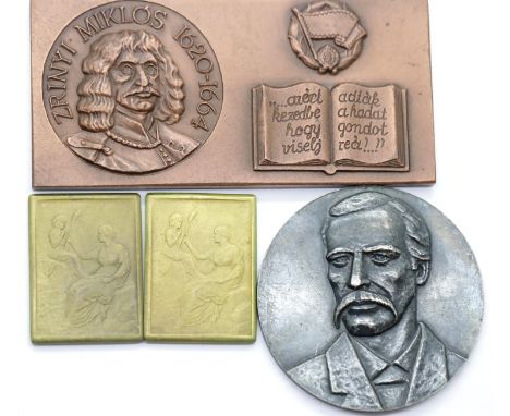 Two American brass plaques, International Hygeine conference 1912 Hungarian bronze plaque and Bulgarian portrait table medal.