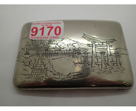 Sterling silver cigarette case from China engraved throughout with Harbour scenes. P&amp;P Group 1 (£14+VAT for the first lot