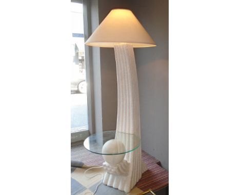 READING LAMP, in the Memphis School taste with built in glass occasional table, 150cm H. (slight faults)