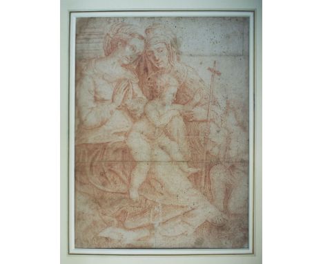 16TH CENTURY ITALIAN SCHOOL, after Raphael's 'Madonna del Divino Amore', sanguine drawing, with unknown collector's stamp 'EB