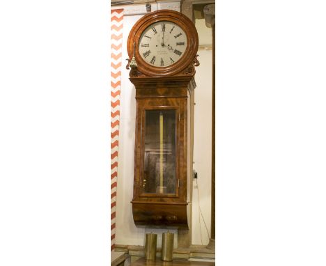 WALL CLOCK, Victorian with figured mahogany case, the circular hood enclosing a painted dial inscribed 'A. Liddell, Liverpool