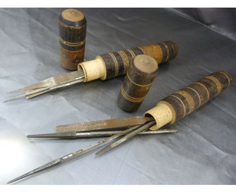 Watchmakers tools in turned wooden cases