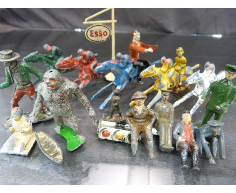 Quantity of lead figures and animals also to include a set of Chad Valley coloured Racehorses.