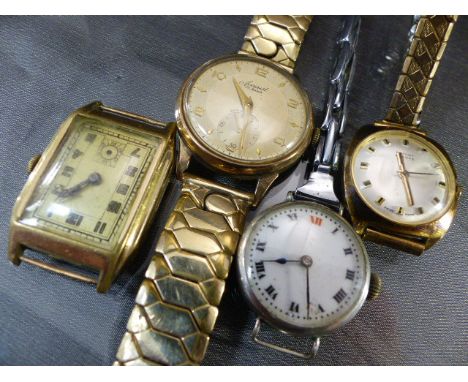 Collection of Watches to include an unmarked art deco faced watch, Rotary watch with box, 9ct Fronted Accurist watch with 21 
