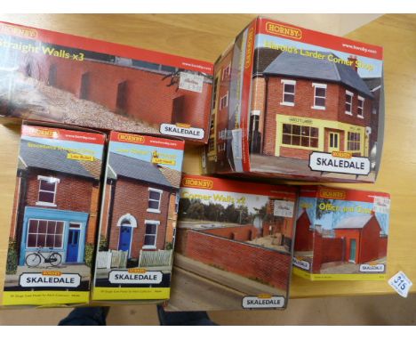 Hornby Skaledale 00 gauge 6 scale models - Office & Gate R8742, Harolds Larder Corner Shop R8624, Smeeton's Terraced Shop R86