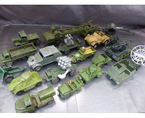 Diecast Military Vehicles - Dinky 155mm Mobile Gun, Dinky Army Water Tanker, Dinky Volkswagen KDF, Small Mobile Fighting unit