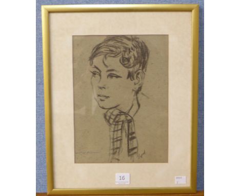 Hyman Segal (St. Ives School, 1914-2004), portrait of a boy, pastel, framed