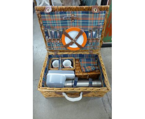 A wicker picnic hamper