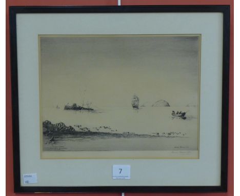 A signed James Macintyre etching, Ailsa Craig, From Near Ballantrae, framed