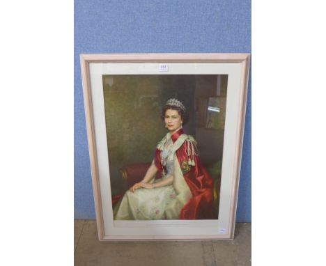 A Whitehead Guild Prints lithograph, portrait of H.M. Queen Elizabeth II, in the robes of The Order of The Bath, by Leonard B