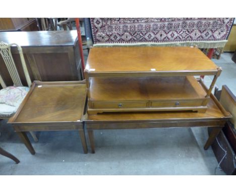 A walnut coffee table, lamp table and a mahogany coffee table