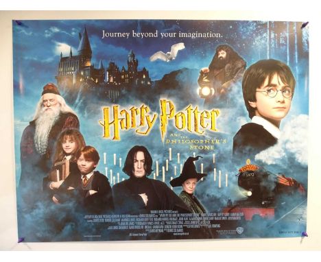 HARRY POTTER &amp; THE PHILOSOPHER'S STONE (2001) -UK Quad Film Poster - Main Design featuring Cast, Hogwarts &amp; Dumbledor