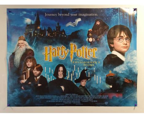 HARRY POTTER &amp; THE PHILOSOPHER'S STONE (2001) - UK Quad Film Poster - Main Design featuring Cast, Hogwarts &amp; Dumbledo