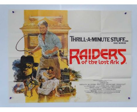 INDIANA JONES:  RAIDERS OF THE LOST ARK (1981) - Brian Bysouth artwork of adventurer Harrison Ford as Indiana Jones in the St