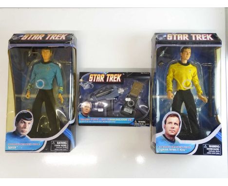 A pair of DIAMOND SELECT quarter scale figurines of Captain Kirk and Spock together with a faser and communitcator set - 3 in