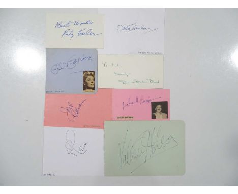 A group of signed pieces of card and paper - to include the signatures of RICHARD BENJAMIN, GREER GARSON &amp; VICTOR MATURE,