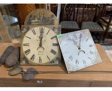 Two 30hr longcase clock movements with weights and pendulums