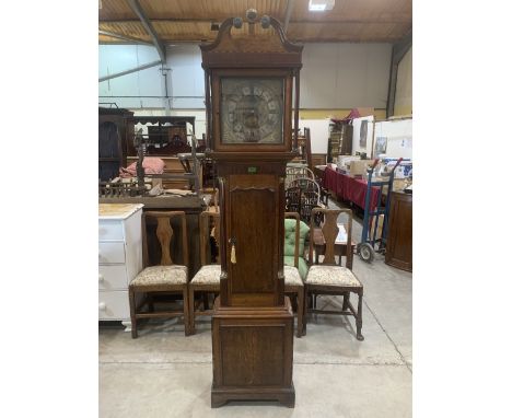 An 18th century oak and mahogany 8 day longcase clock, the 12' brass and silvered dial signed Windmills London. 84' high