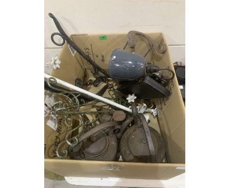 A 1950s anglepoise industrial style lamp and other metalware