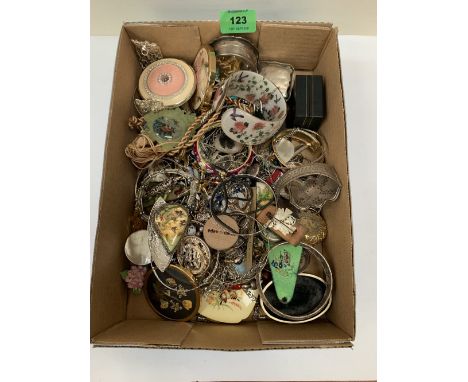 A box of costume jewellery, the lot to include a silver trinket box (A.F.)